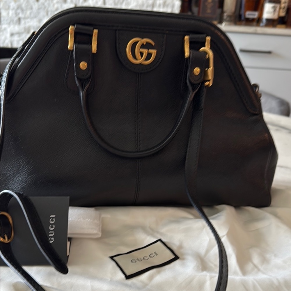 Gucci Black Leather Satchel with Gold Hardware